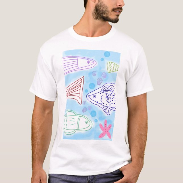 Camiseta Arte de peces junto al mar (Anverso)