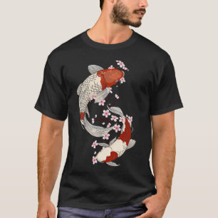 Camiseta Arte de peces koi japoneses con flores de sakura