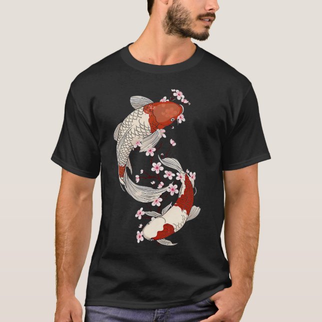Camiseta Arte de peces koi japoneses con flores de sakura (Anverso)