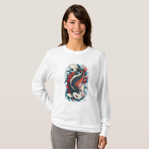 Camiseta Arte de peces koi japoneses manga larga