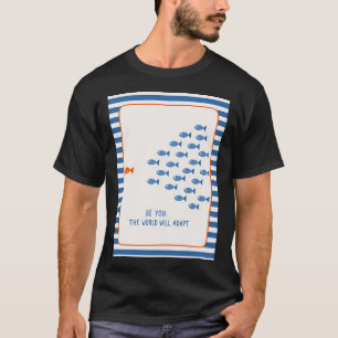 Camiseta Arte de peces motivacional, decoración de rayas