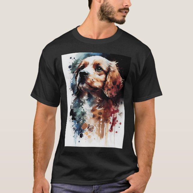 Camiseta arte de perro lindo acuarela (Anverso)