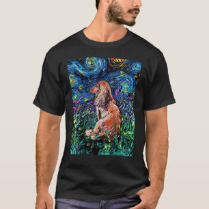Camiseta Arte de perro nocturno de pelo largo rojo Dachshun
