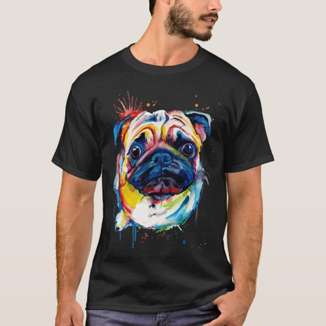 Camiseta Arte de perro pug colorido (Anverso)