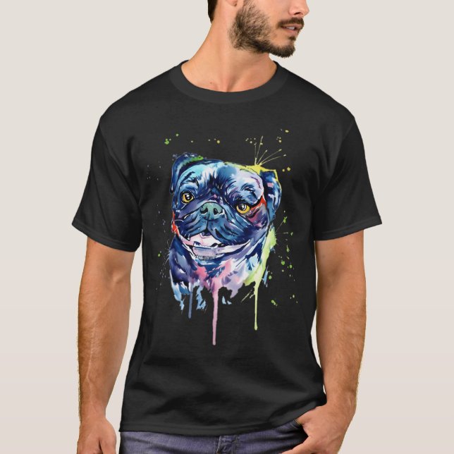 Camiseta Arte de perro Pug colorido (Anverso)
