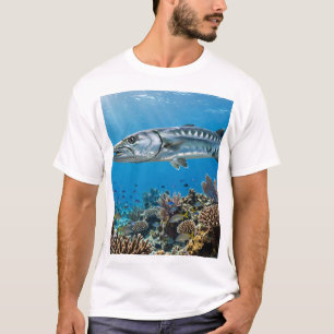Camiseta Arte de pesca de barracuda en arrecife de coral de