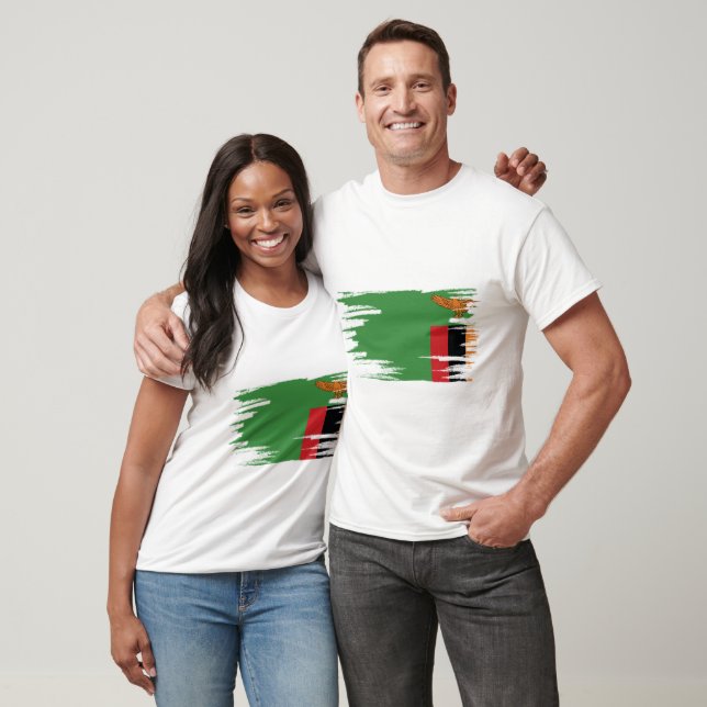 Camiseta Arte de pincel de bandera de Zambia (Unisexo)