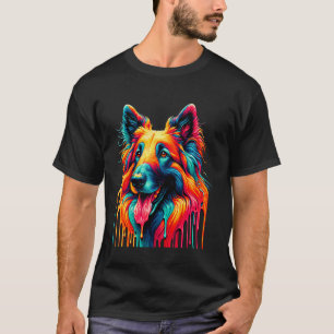 Camiseta Arte de pintura goteante Pastor belga 1