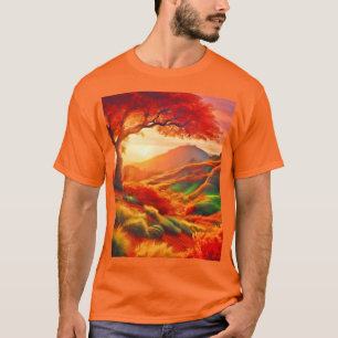 Camiseta Arte de pintura paisajística del atardecer de otoñ