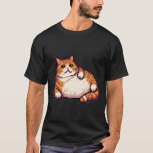 Camiseta arte de píxel de gato gordo naranja