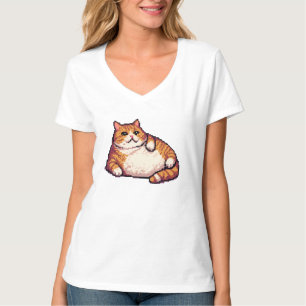 Camiseta arte de píxel de gato gordo naranja