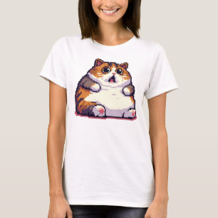 Camiseta Arte de píxel de gato gordo naranja impactado