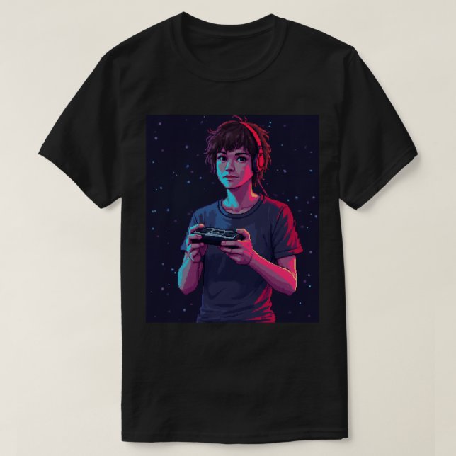 Camiseta Arte de Pixel de Juegos Retro Mandos de Gamer 8 Bi (Diseño del anverso)