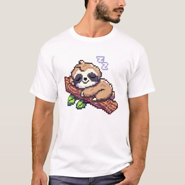 Camiseta Arte de Pixel Diseño de pereza de Cute (Anverso)