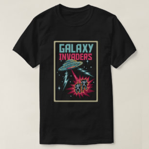 Camiseta Arte de píxel retro neón rosa y azul galáctico inv