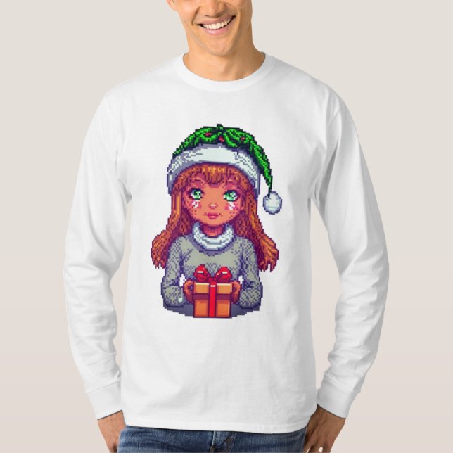 Camiseta Arte de píxeles de chica de Navidades personalizad (Anverso)