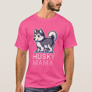Camiseta Arte de píxeles de mamá husky Dueña de perro lindo