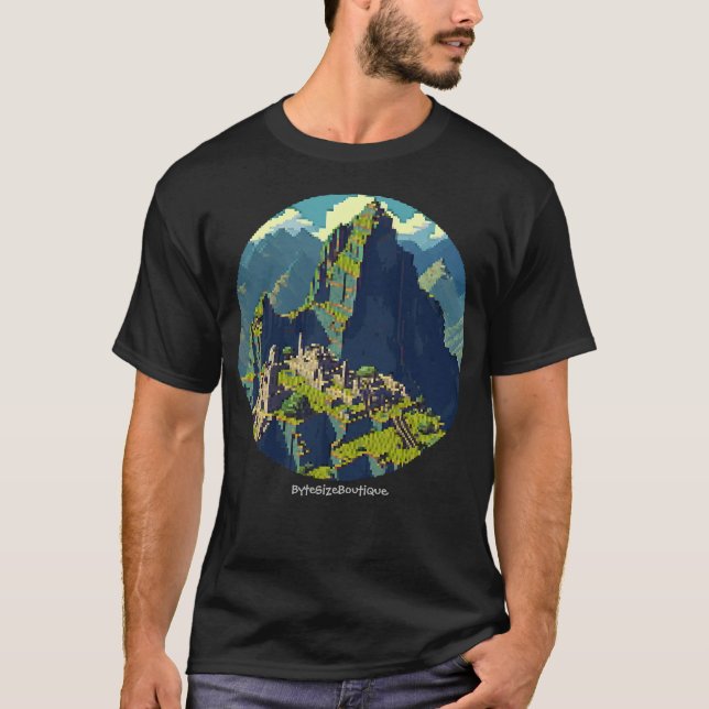 Camiseta Arte de píxeles, vista de Machu Picchu, texto Pers (Anverso)