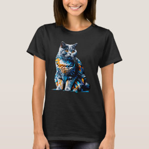 Camiseta Arte de Polígono Gato British Shorthair Azul Britá