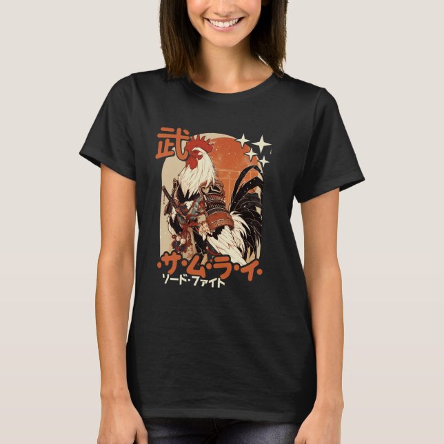 Camiseta Arte de pollo samurái Neko samurái japonés gallo (Anverso)