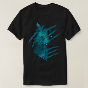 Camiseta Arte de rasguño del espíritu del lobo azul abstrac