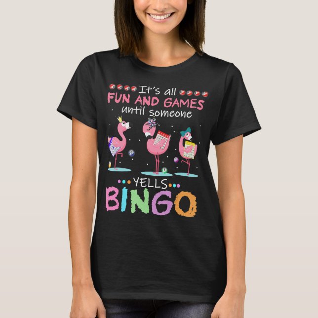 Camiseta Arte de regalos divertidos de Bingo Flamingo Rosa (Anverso)