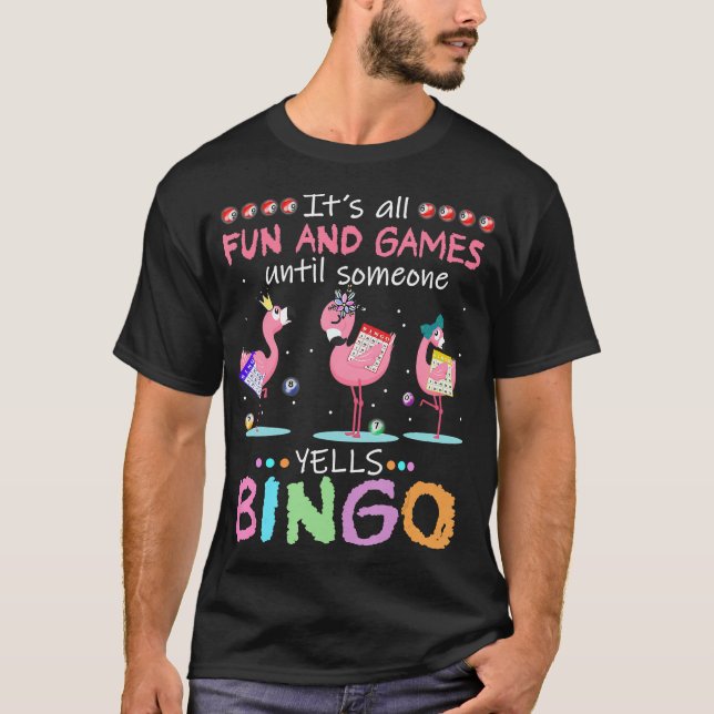 Camiseta Arte de regalos divertidos de Bingo Flamingo Rosa (Anverso)