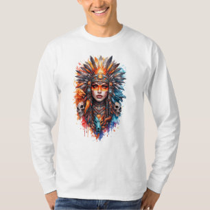 Camiseta Arte de Reina Guerrera Tribal – Cráneo de Tocado d