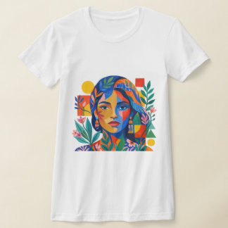 Camiseta Arte de retrato de mujer abstracto colorido modern