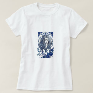 Camiseta Arte de retrato de mujer boho azul mística