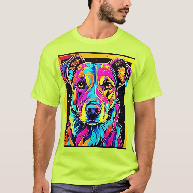 Camiseta Arte de retrato de perro arco iris (Anverso)