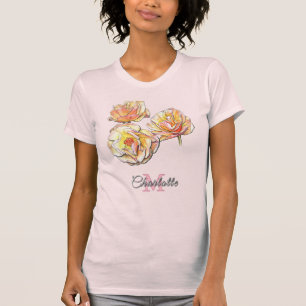 Camiseta Arte de rosas dibujadas a mano con monograma flora
