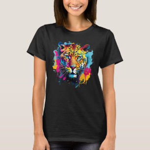Camiseta Arte de Salpicadura Colorida Jaguar Fauna Amante d
