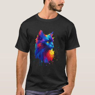 Camiseta Arte de Salpicaduras Coloridas Gato Bombay