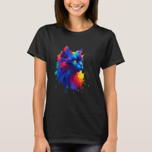 Camiseta Arte de Salpicaduras Coloridas Gato Bombay