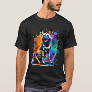 Camiseta Arte de Salpicaduras Coloridas Perro Salvaje Afric