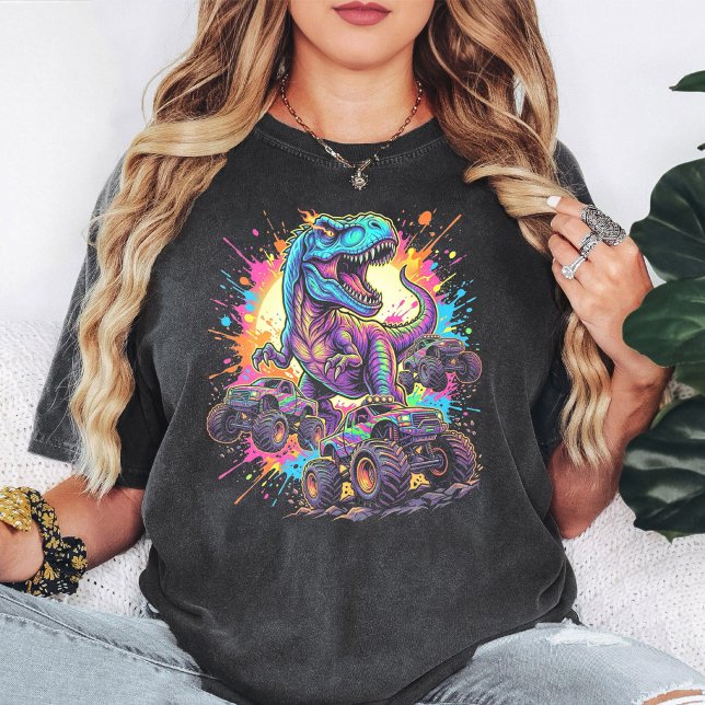 Camiseta Arte de salpicaduras de camión monstruo T-Rex vibr (Subido por el creador)