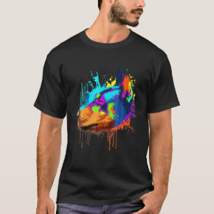 Camiseta Arte de salpicaduras Dobermann colorido perro