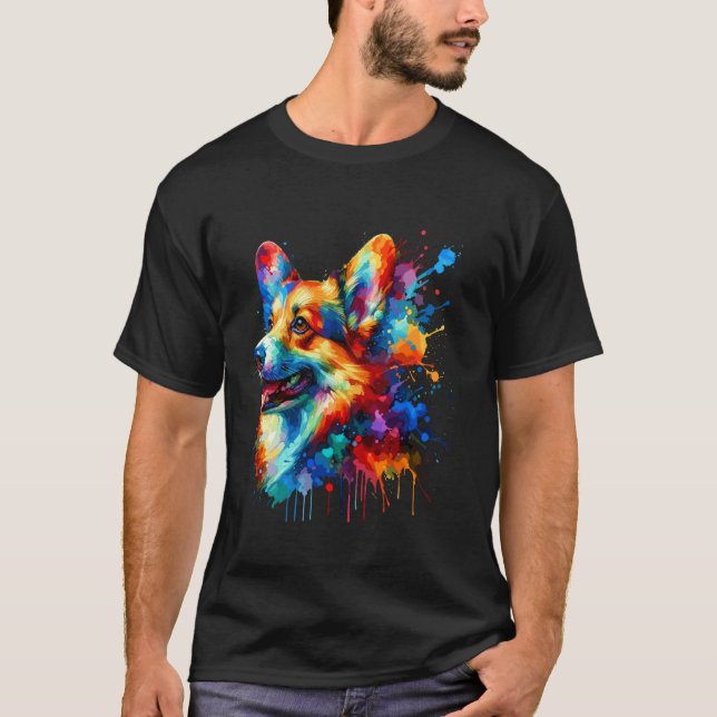 Camiseta Arte de Salpicaduras Pembroke Welsh Corgi Corgis (Anverso)