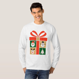 Camiseta Arte de Santa, Reno, Muñeco de Nieve y Árbol