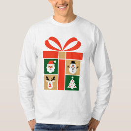 Camiseta Arte de Santa, Reno, Muñeco de Nieve y Árbol