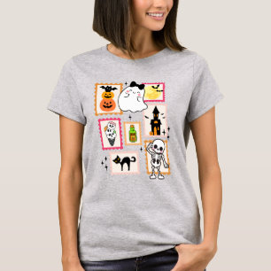Camiseta Arte de Sello Postal de Halloween Fantasma Espeluz