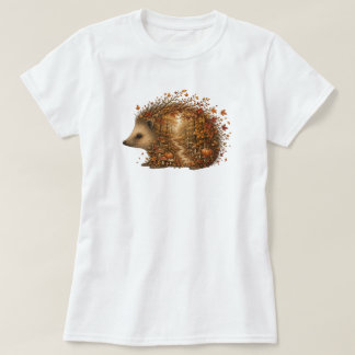 Camiseta Arte de silueta de bosque de erizo de otoño