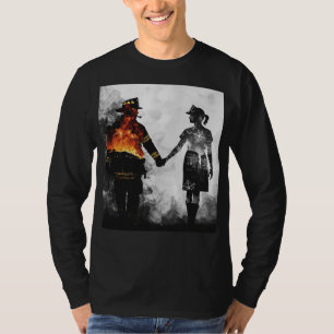 Camiseta Arte de silueta de pareja de bombero y enfermera