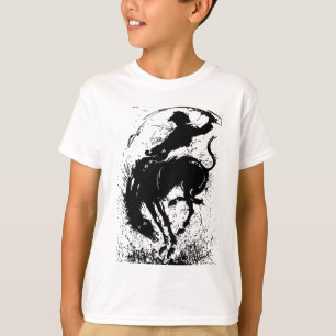Camiseta Arte de Silueta de Rodeo Vaquero Dinámico