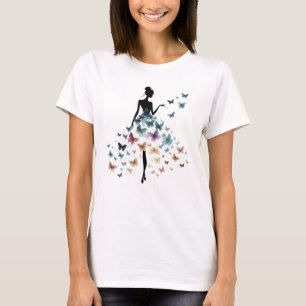 Camiseta Arte de silueta de vestido de mariposa