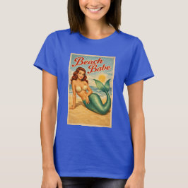 Camiseta Arte de Sirena Pin-Up Chica de la Playa Vida Coste