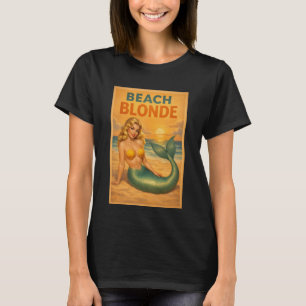 Camiseta Arte de Sirena Pin-Up Rubio de Playa Vida Costera 