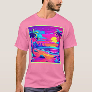Camiseta Arte de Sunset en la playa de Neon Tropical