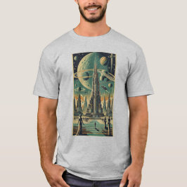 Camiseta Arte de tarjeta postal de ciudad alienígena retrof